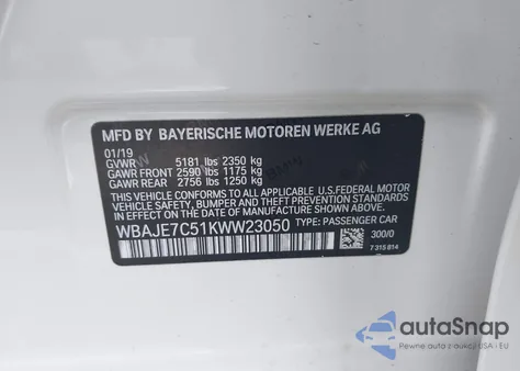 2019 BMW 540I xDrive из США, поврежденный, VIN WBAJE7C51KWW23050